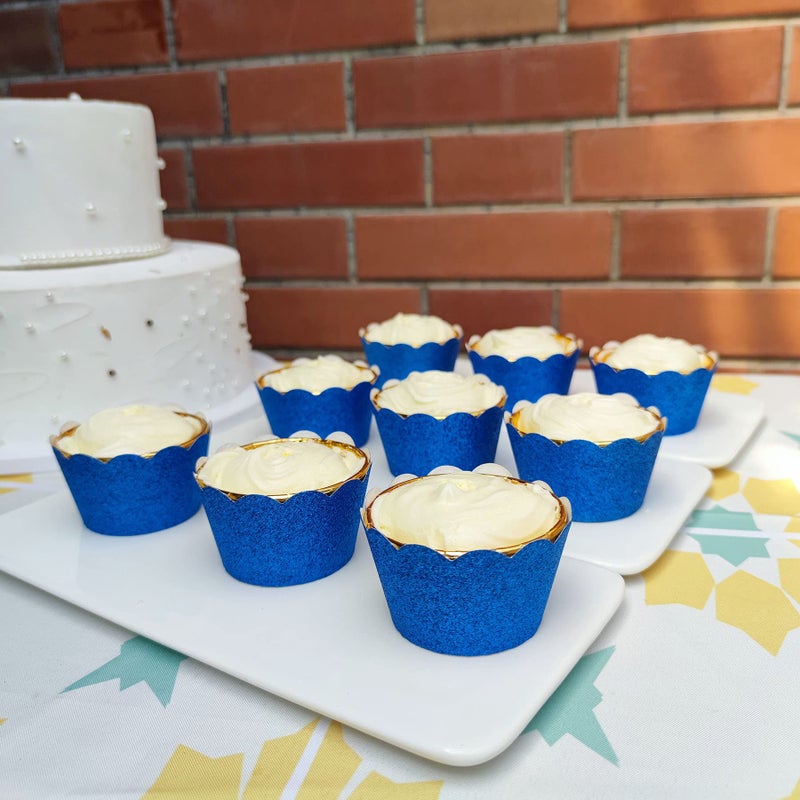 Mybbshower Royal Blue Standard Size Cupcake Liners for Baby Shower Birthday Treat Holders Wedding Bridal Shower Pack of 24 - Image 4